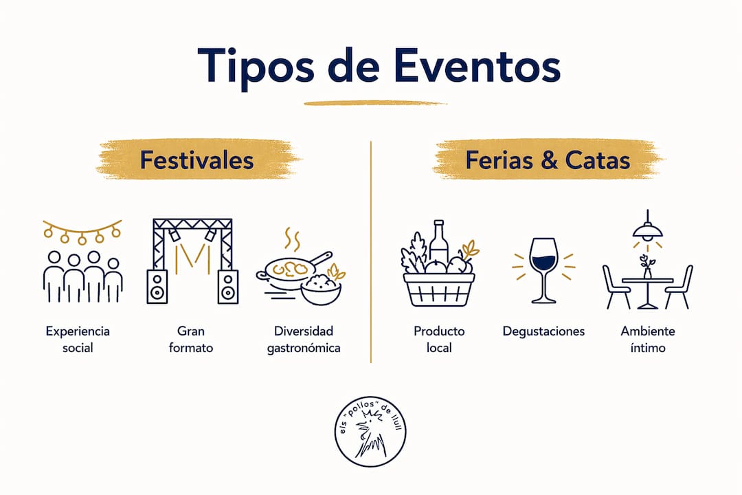 Comparativa visual de los diferentes tipos de eventos culinarios
