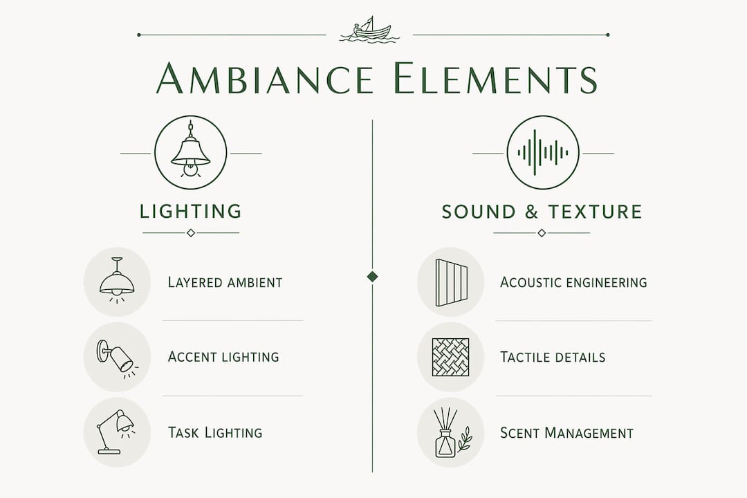 Infographic comparing lighting and sound elements in premium dining
