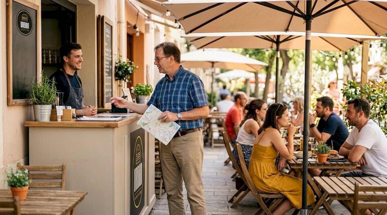 Un cliente pide su comida en un restaurante informal.