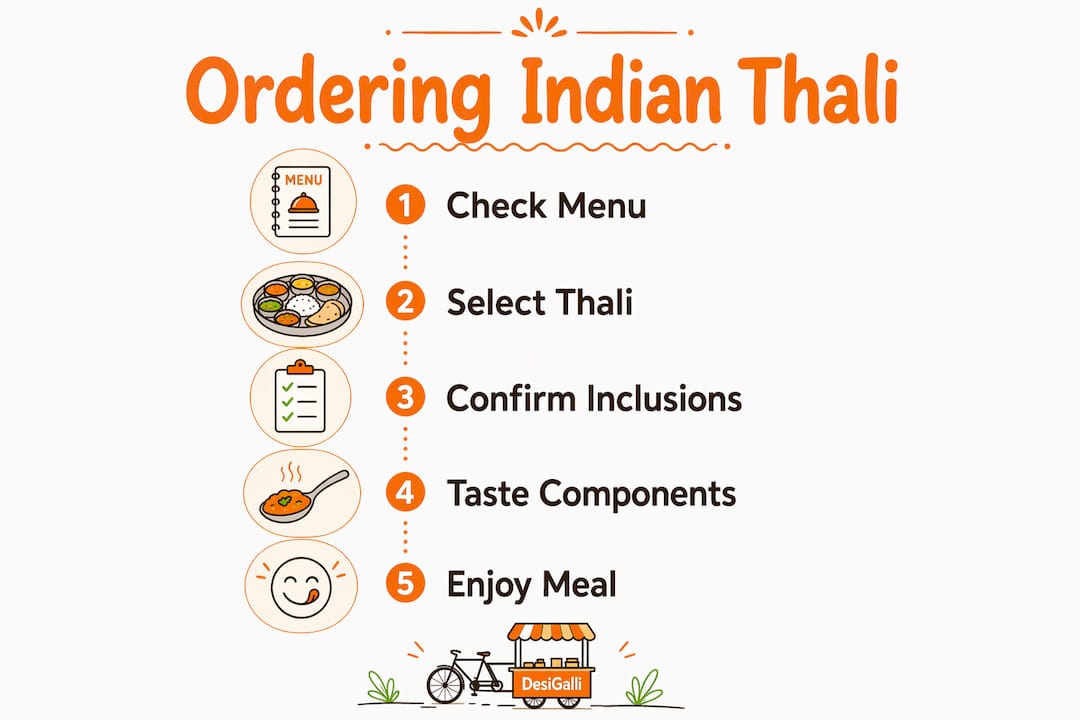 Step-by-step infographic for ordering Indian thali