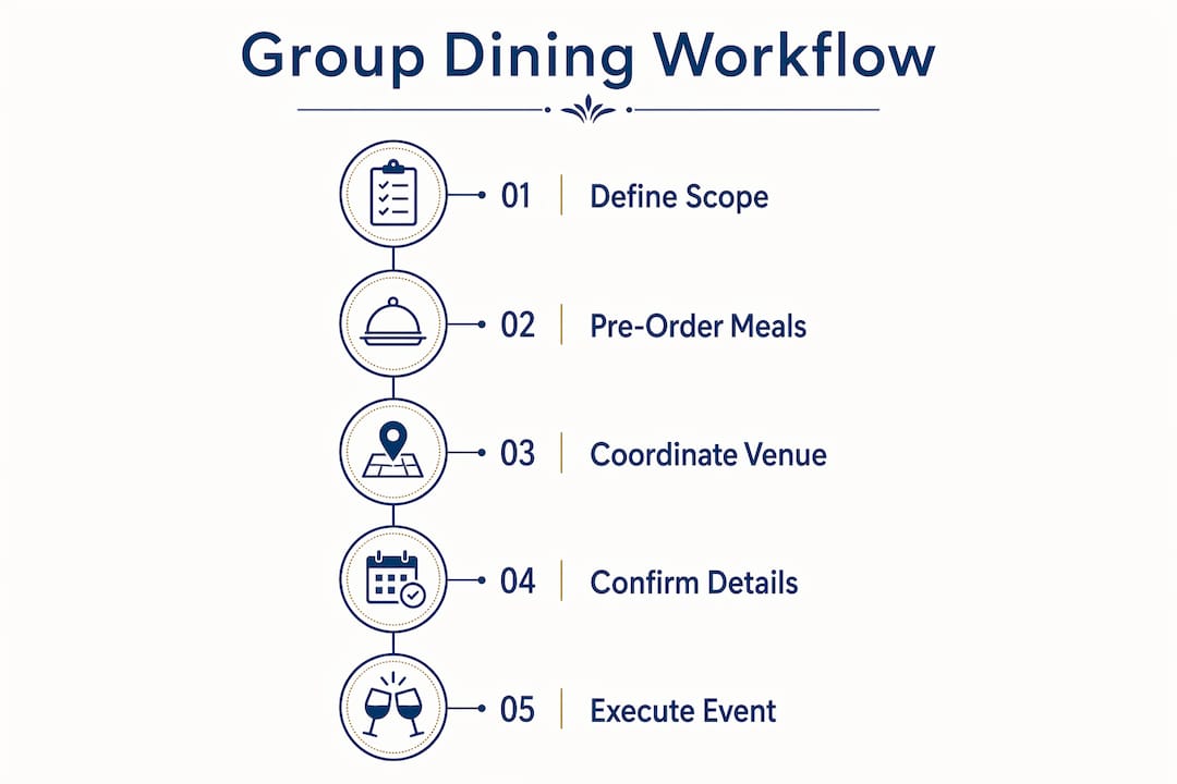 Infographic illustrating group dining workflow steps