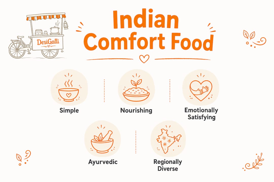 Infographic showing key characteristics of Indian comfort food