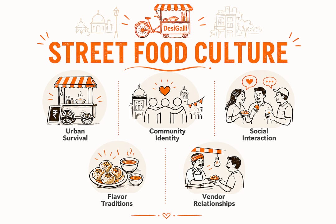 Infographic showing cultural flow of Indian street food