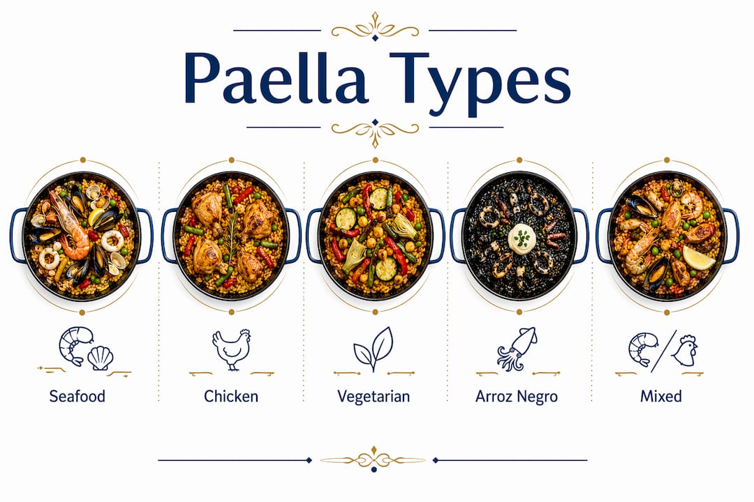 Infographic showing hierarchy of paella types for guests