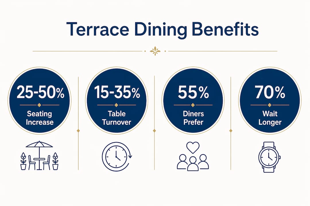 Infographic showing key statistics on terrace dining benefits