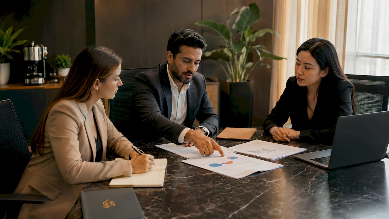 El equipo está analizando los Incoterms durante una reunión en la oficina.