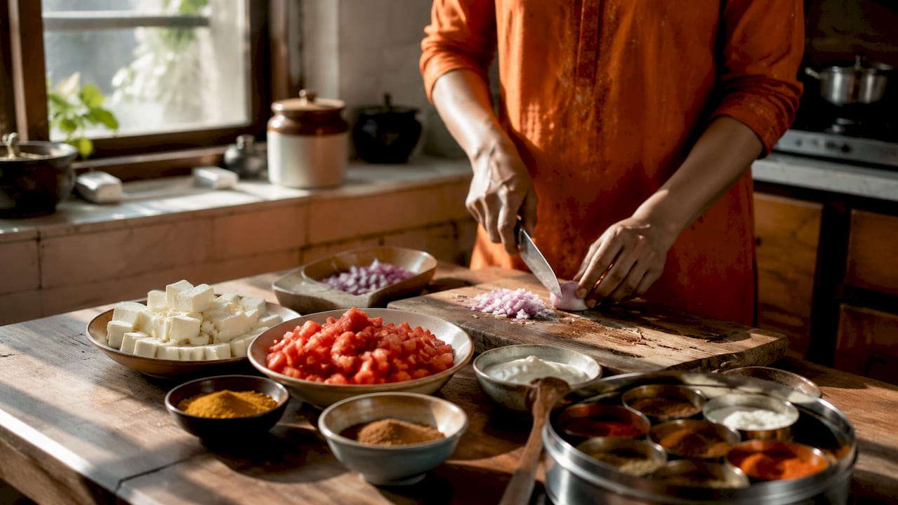 Ingredients for North Indian curry on table