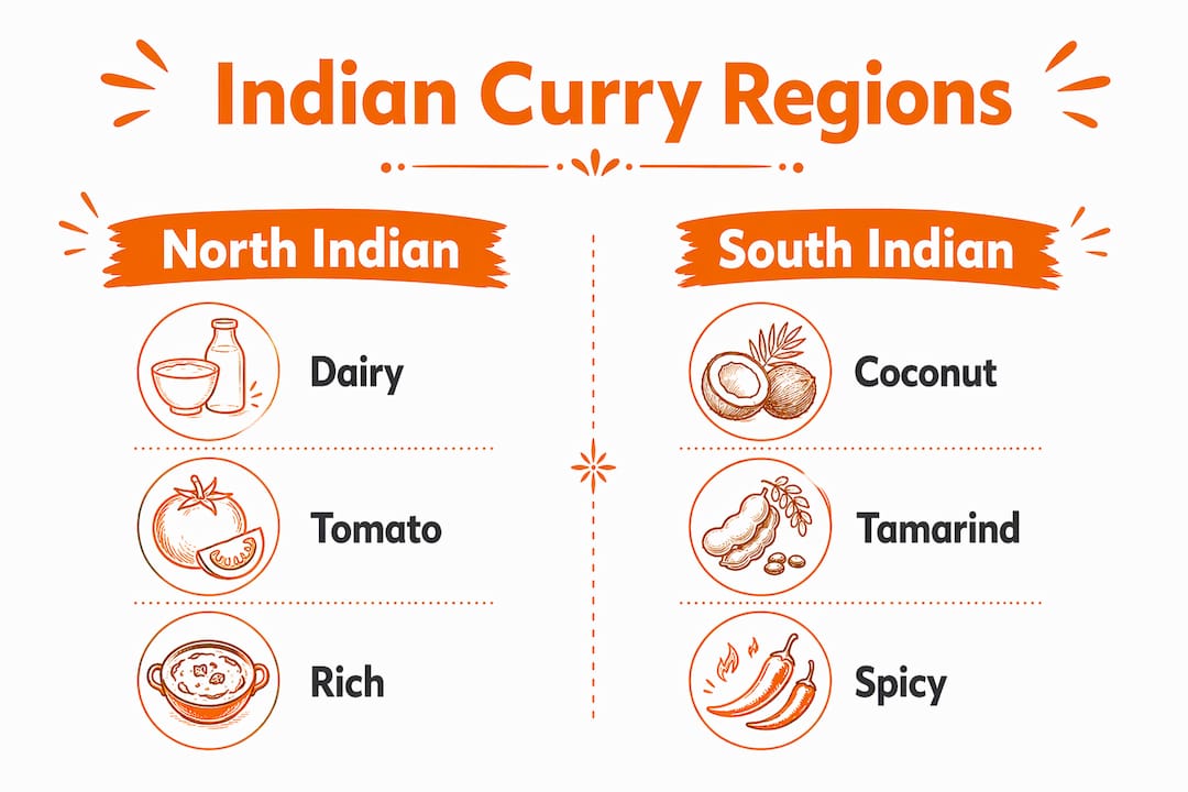 Infographic comparing North and South Indian curries