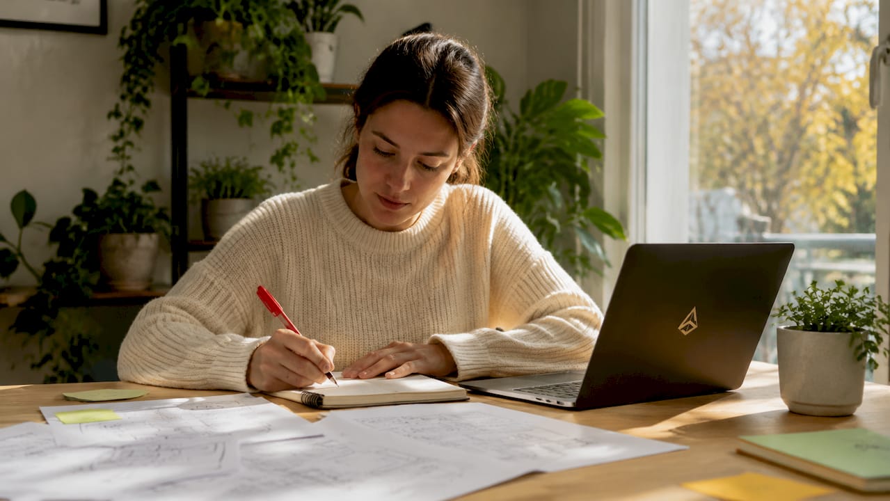 Mano tomando apuntes sobre estrategias de marketing B2B en un cuaderno