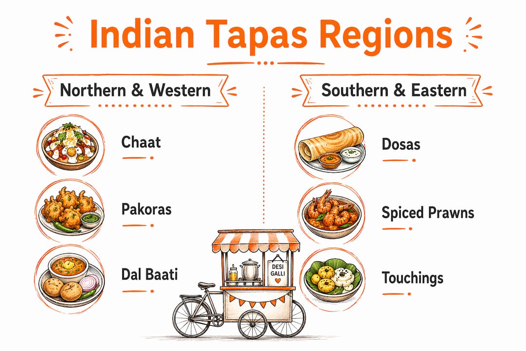 Infographic comparing Indian tapas regional dishes