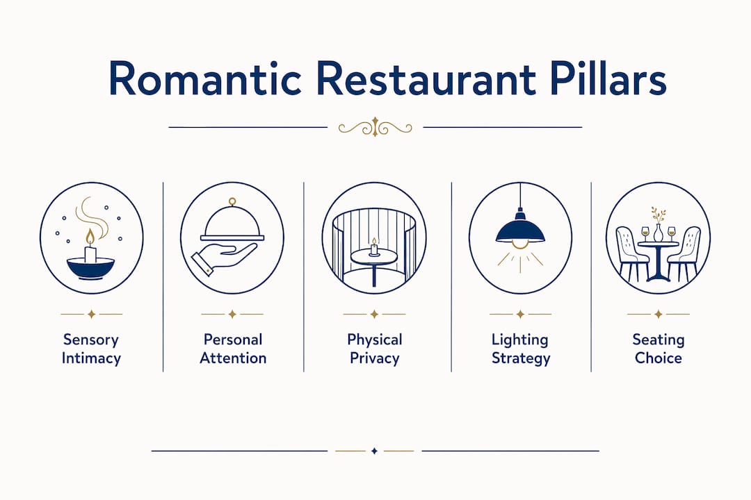 Infographic with ranked pillars of romantic restaurant design