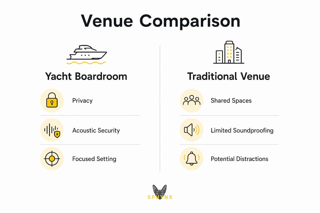 Infographic comparing yacht boardroom and traditional meeting venues
