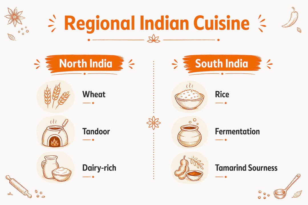 Infographic comparing North and South Indian cuisines
