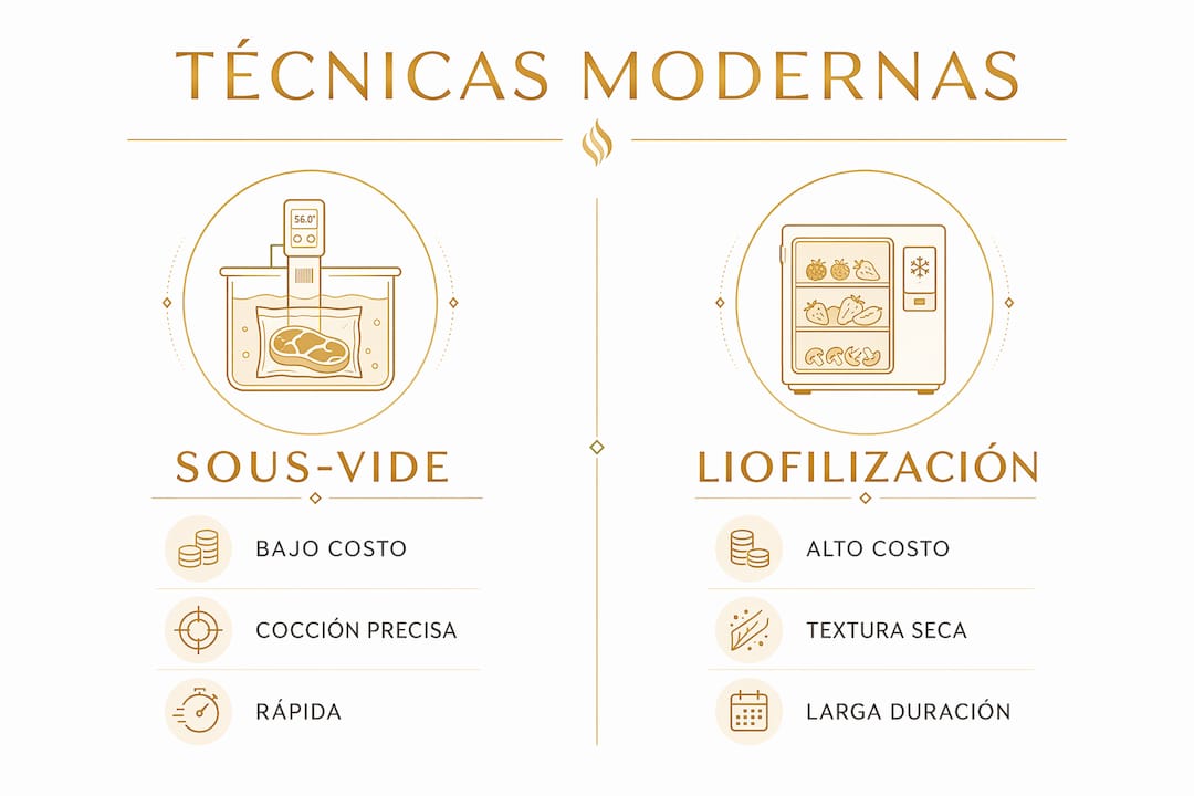 Infografía sobre las diferencias entre la cocción sous-vide y la liofilización