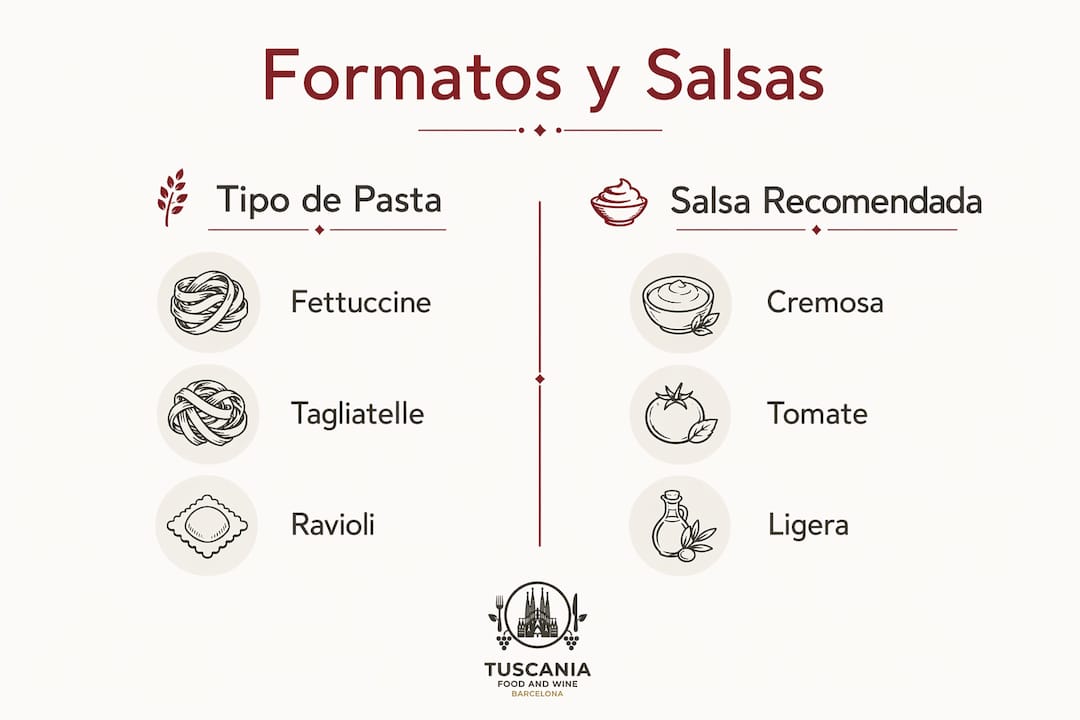 Infografía sobre los diferentes tipos de pasta y las mejores salsas para acompañarlos