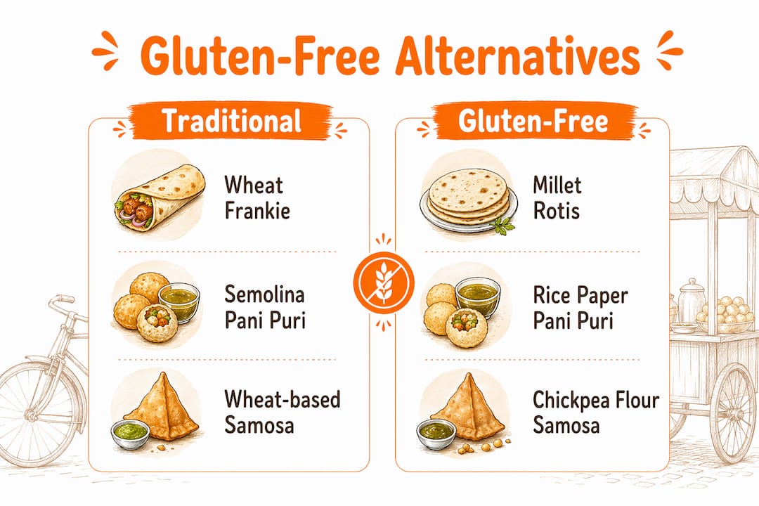 Infographic comparing traditional and gluten-free Indian street foods