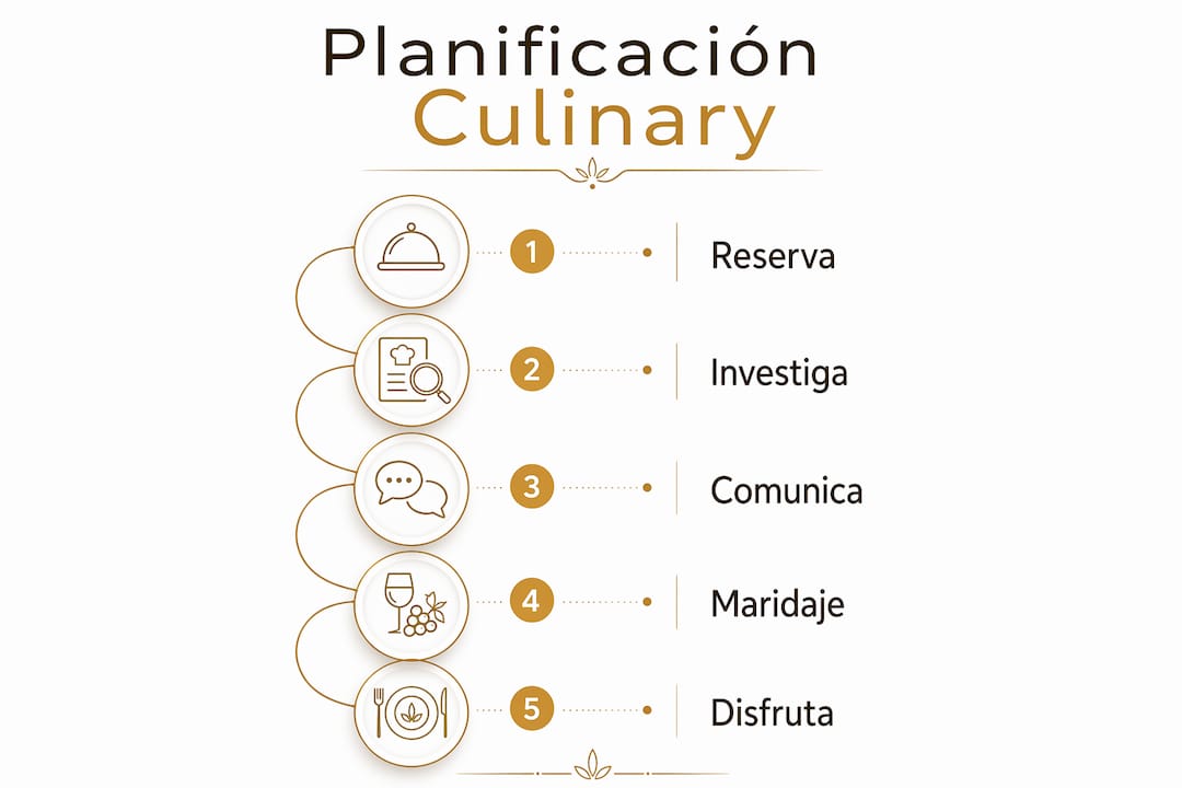 Guía visual con los pasos clave para organizar una experiencia gastronómica inolvidable