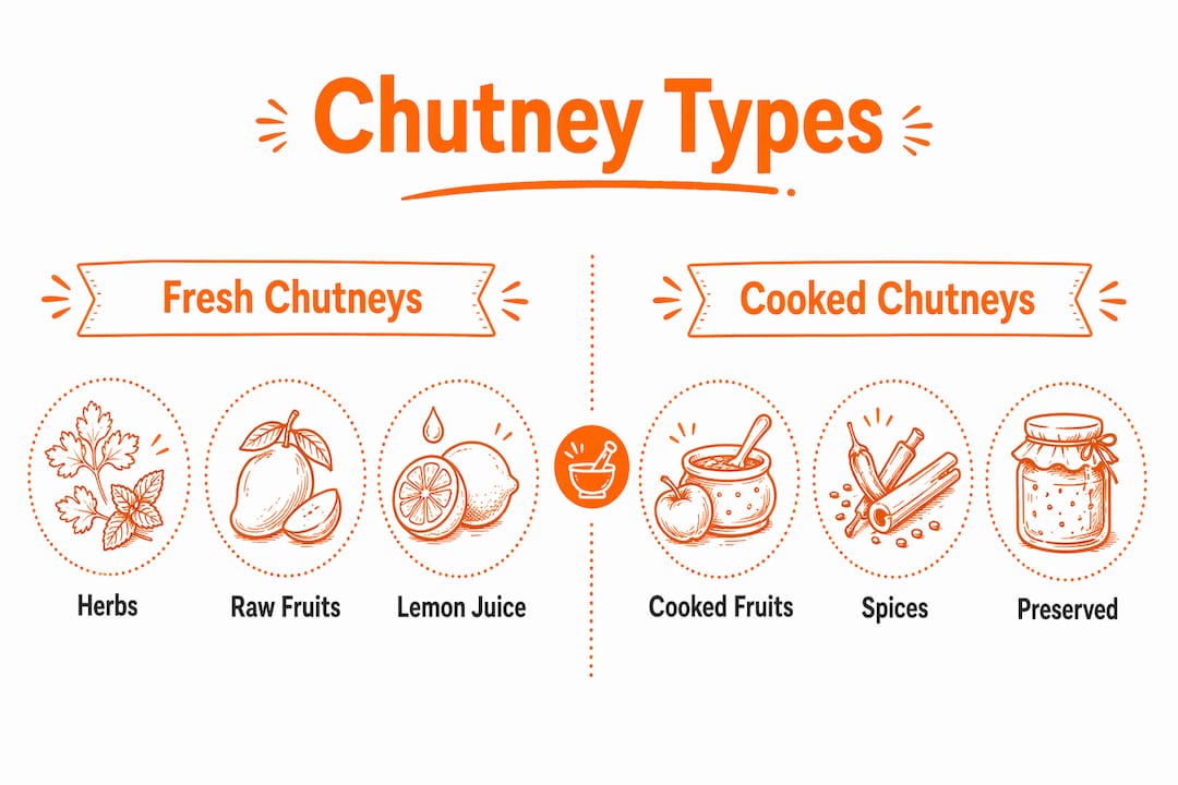 Infographic comparing fresh and cooked Indian chutneys