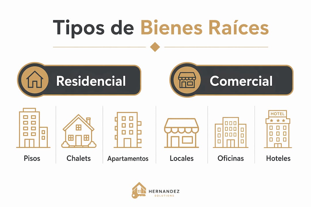 Infografía que muestra las diferencias entre inmuebles residenciales y comerciales