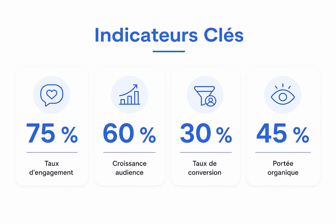 Visuel présentant les quatre principaux indicateurs de la croissance sur les réseaux sociaux