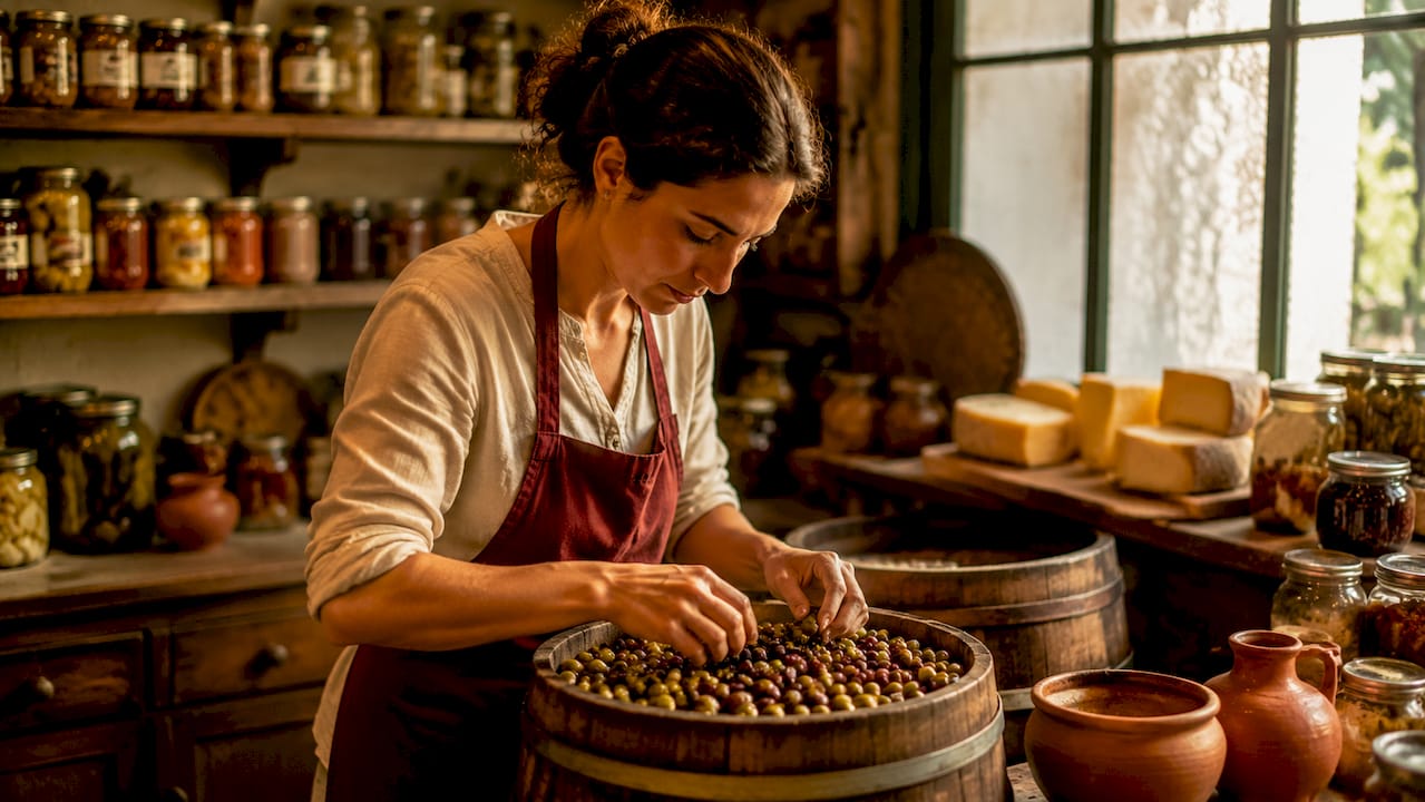 Un chef elige los mejores productos frescos en un mercado de barrio