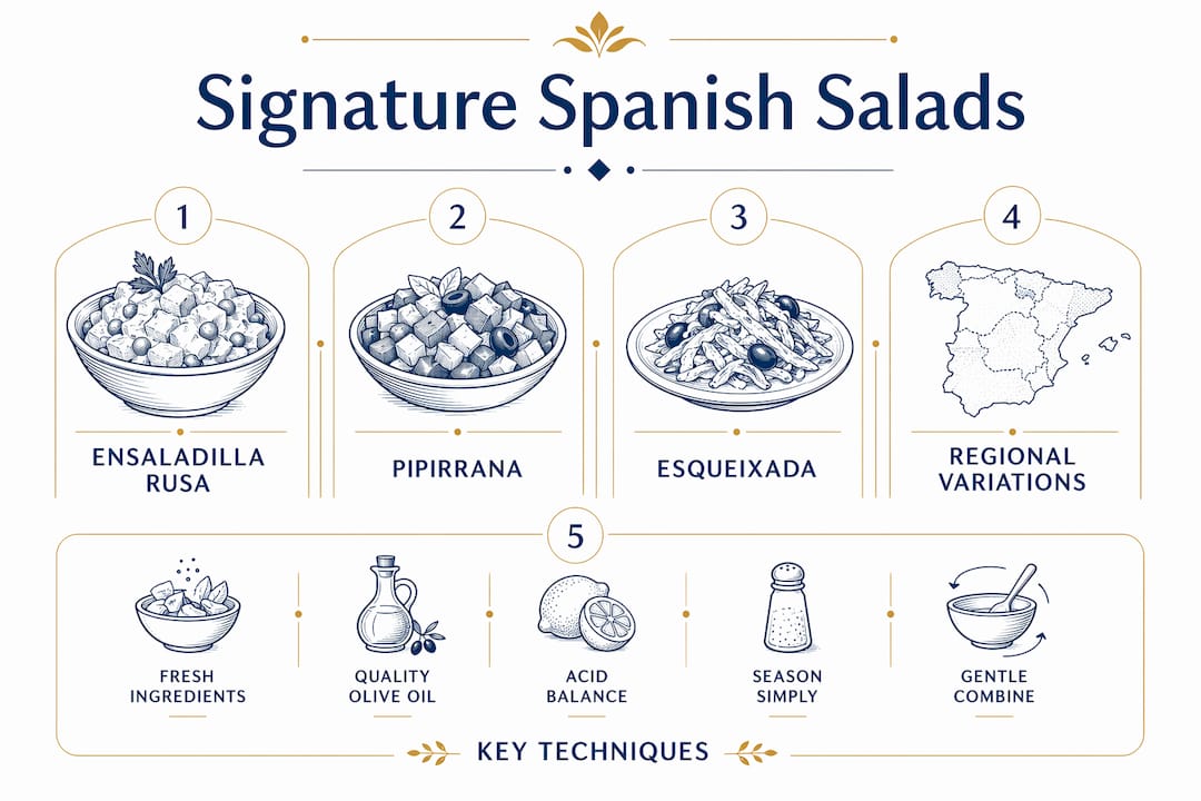 Infographic illustrating main Spanish salad types hierarchy