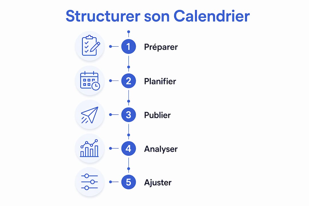 Infographie détaillant les différentes étapes pour élaborer un calendrier éditorial efficace