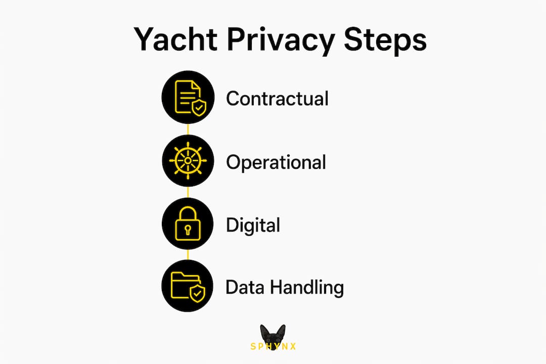 Infographic illustrating key yacht event privacy steps