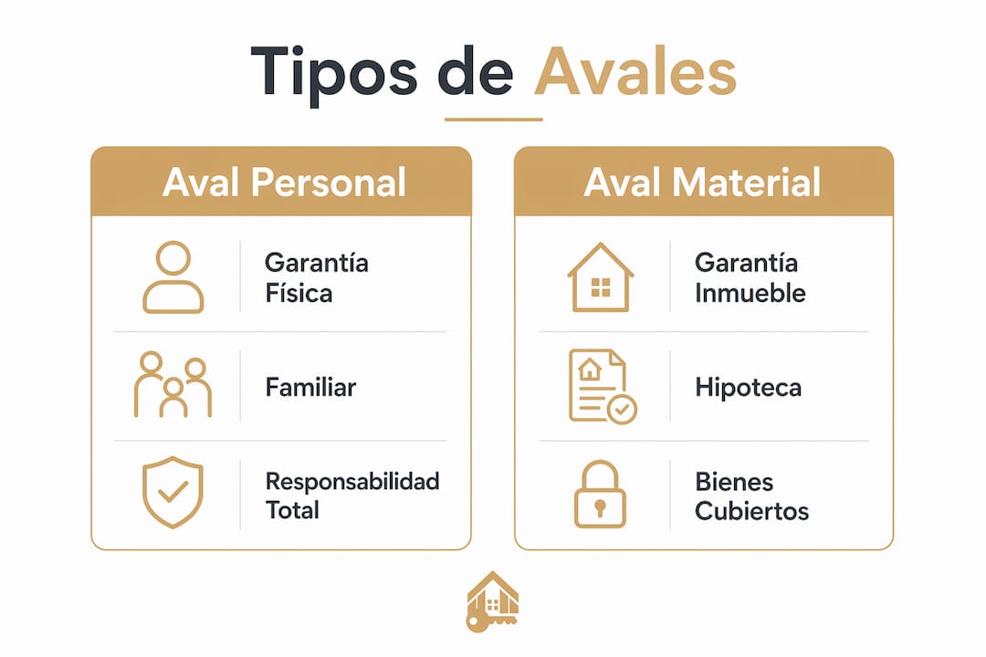 Infografía sobre las diferencias entre el aval personal y el aval con garantía inmobiliaria