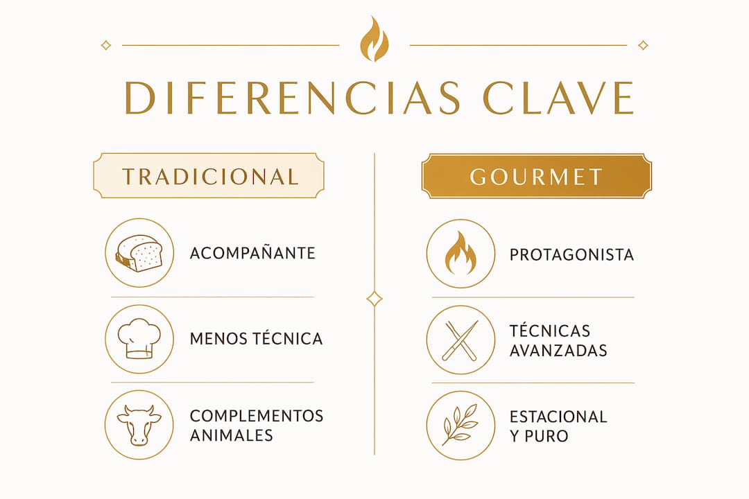 Infografía que muestra las diferencias entre la cocina vegetariana clásica y la versión gourmet