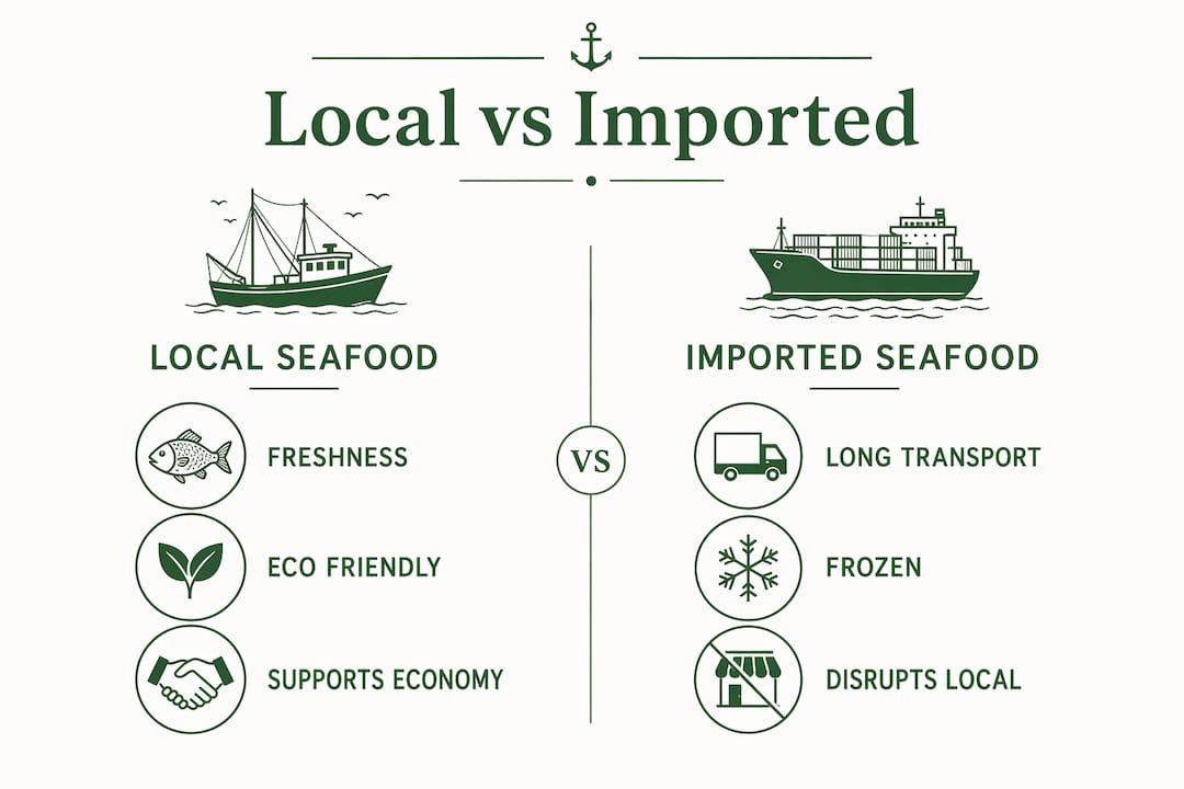 Infographic comparing local and imported seafood benefits