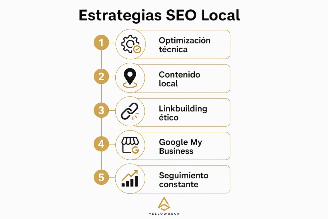 Infografía con las etapas fundamentales para optimizar el SEO local