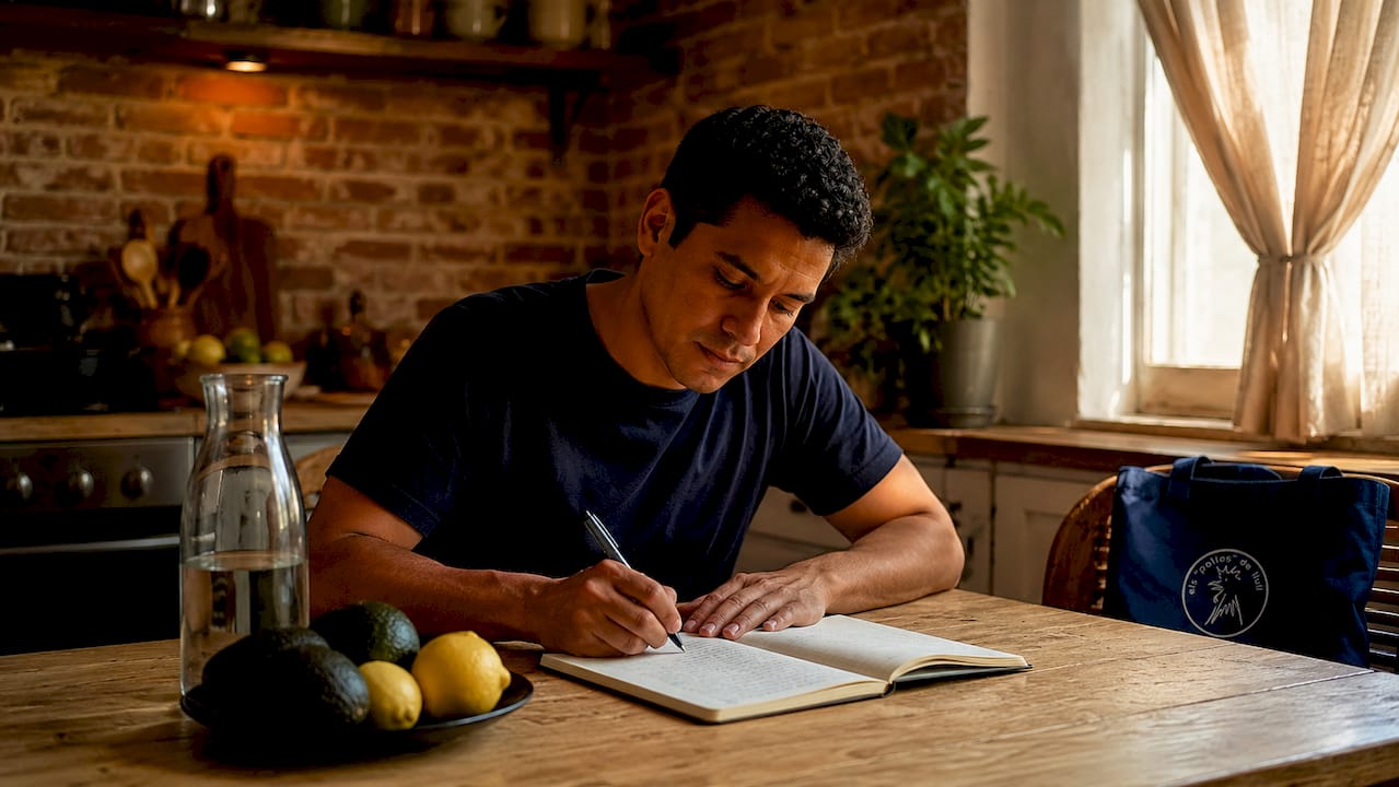 Personas anotando su menú keto en un cuaderno