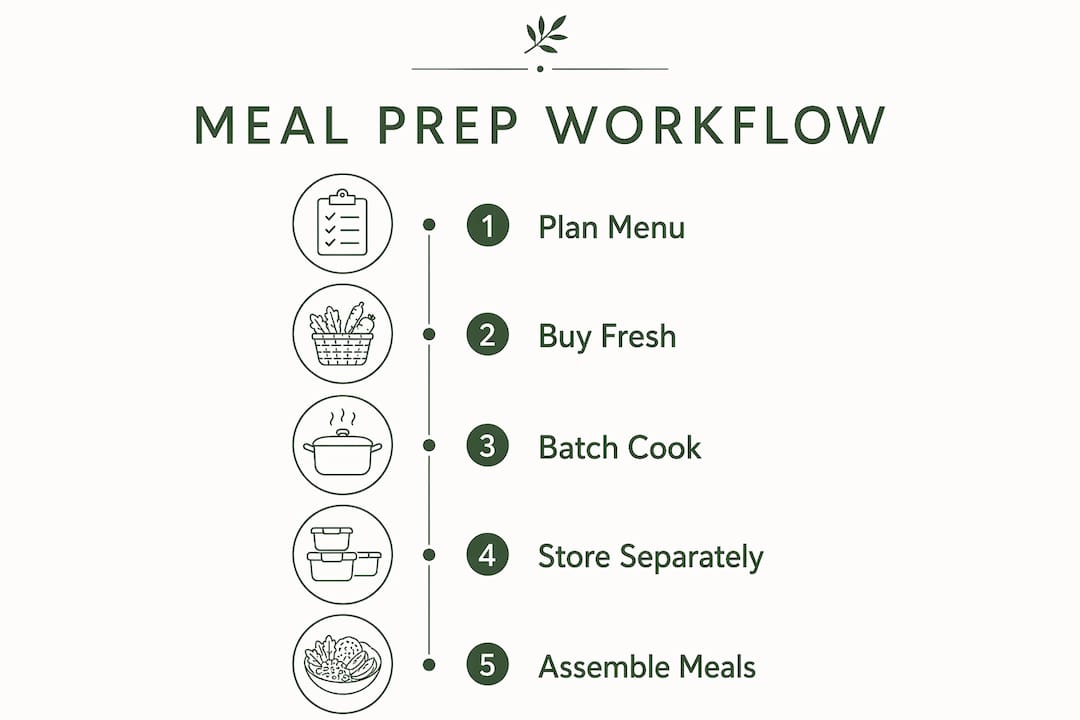 Infographic illustrating Mediterranean meal prep steps