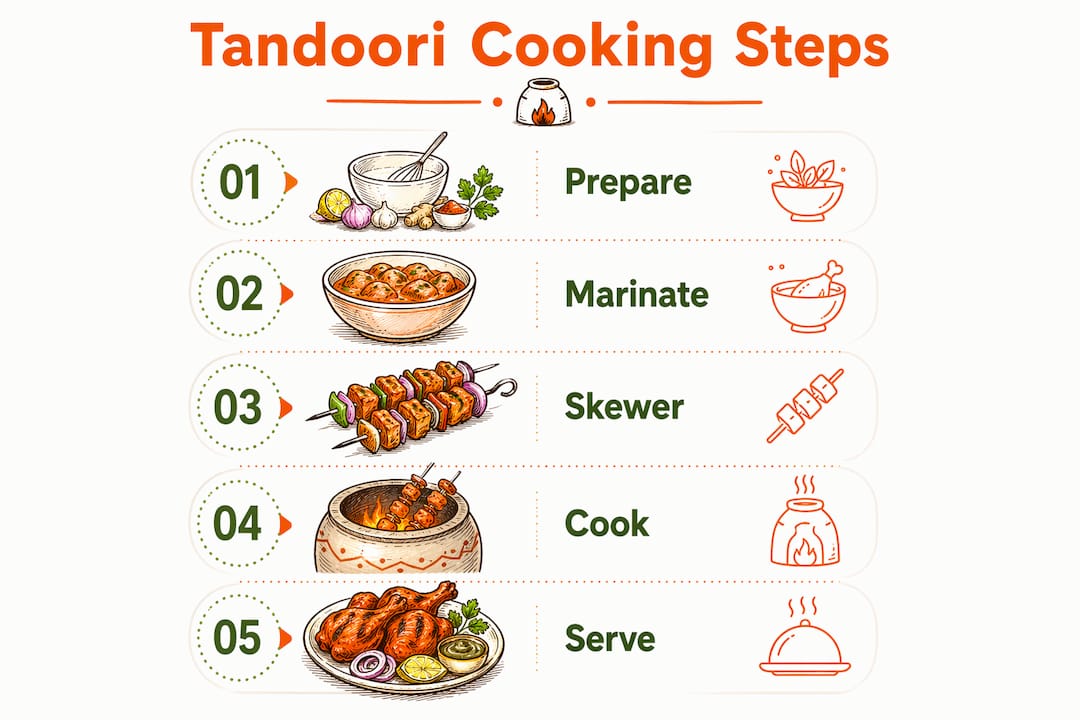 Infographic illustrating tandoori cooking process steps