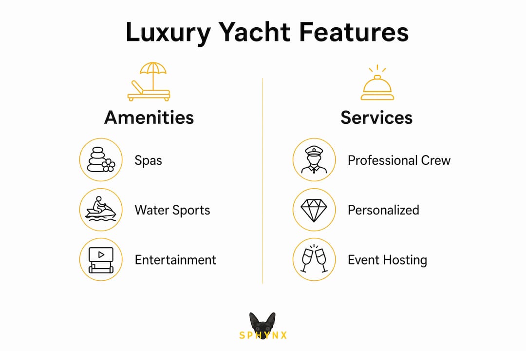 Infographic comparing amenities and services on yachts