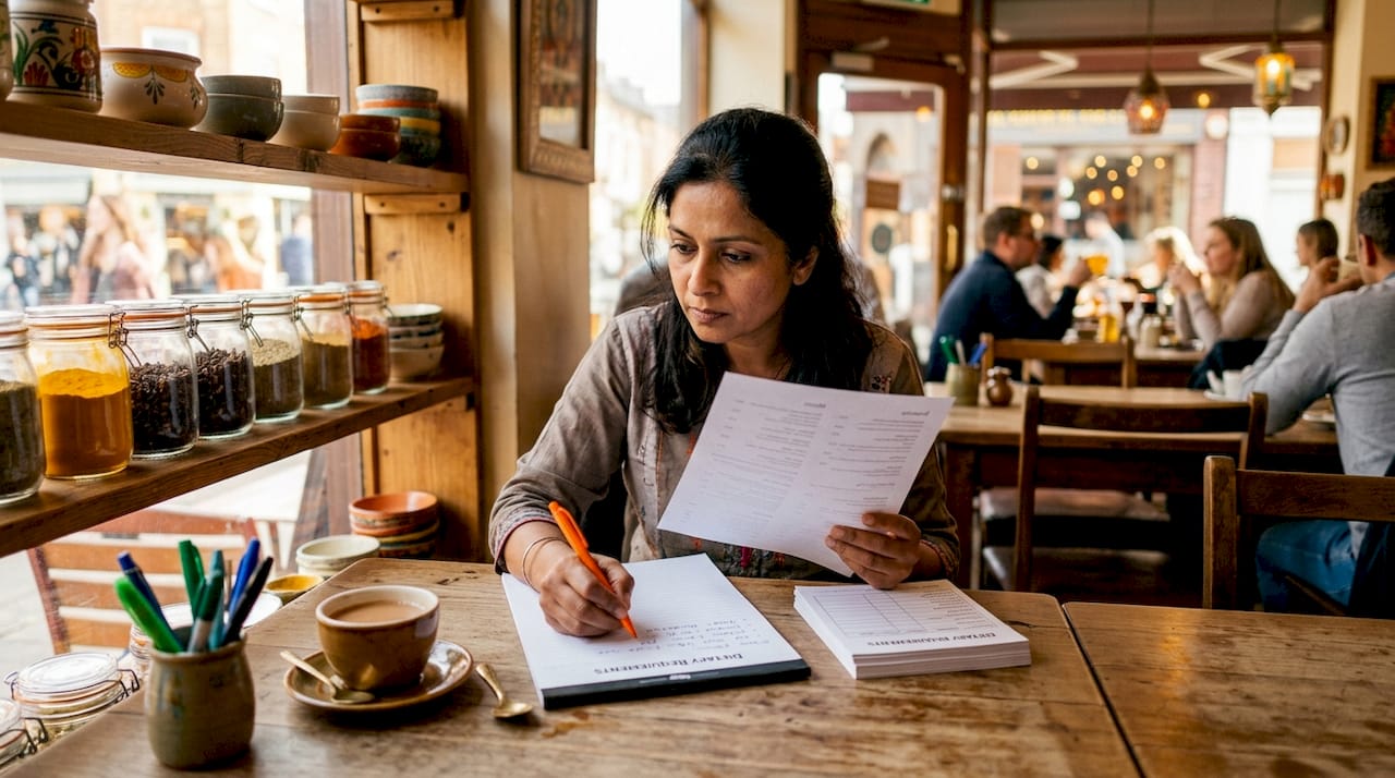 Manager coordinating menu and dietary needs paperwork