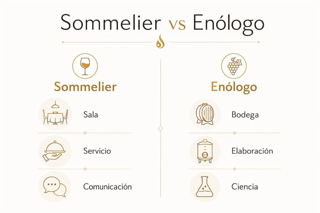 Infografía que destaca las principales diferencias entre sommelier y enólogo