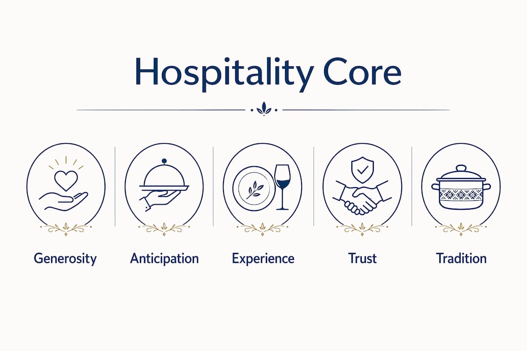 Infographic showing key characteristics of Mediterranean hospitality
