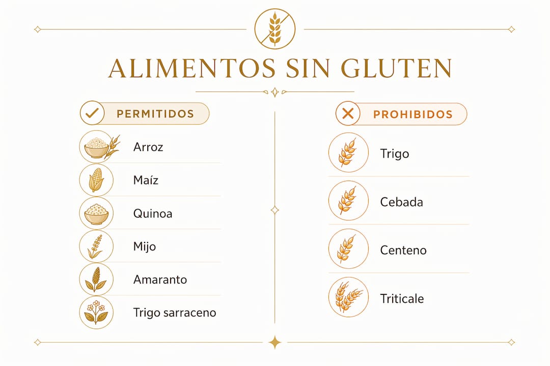 Infografía sobre qué alimentos puedes incluir y cuáles debes evitar en una dieta libre de gluten