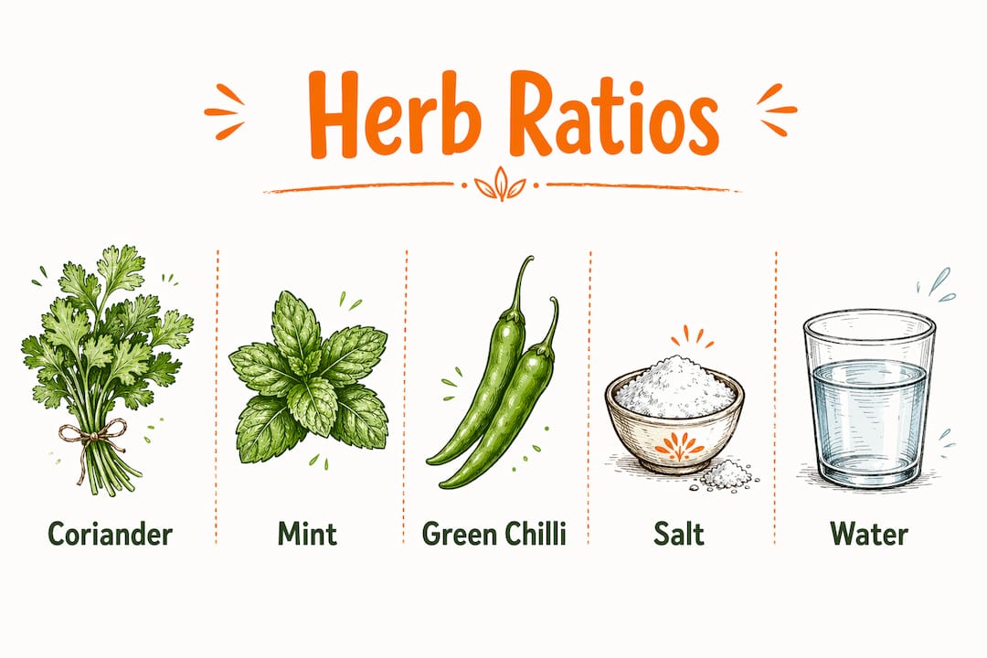 Infographic showing herb ratios for Indian chutney