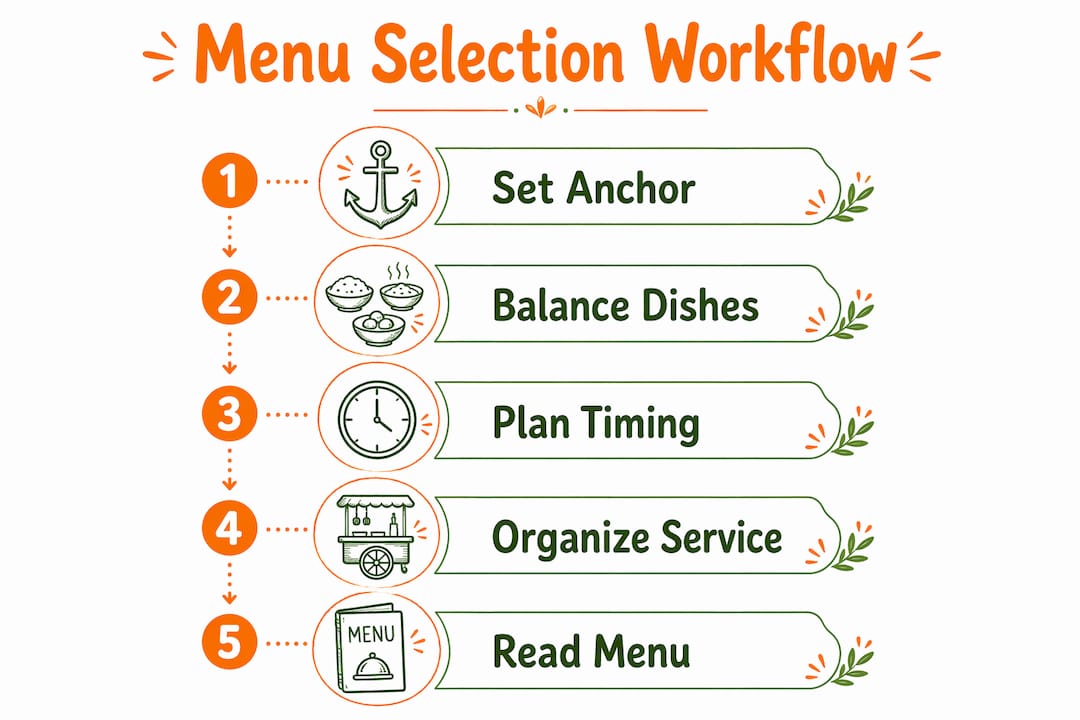 Infographic showing Indian menu selection workflow steps