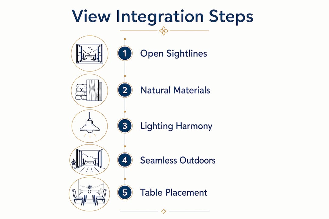 Infographic showing key design elements integrating views in Mediterranean dining