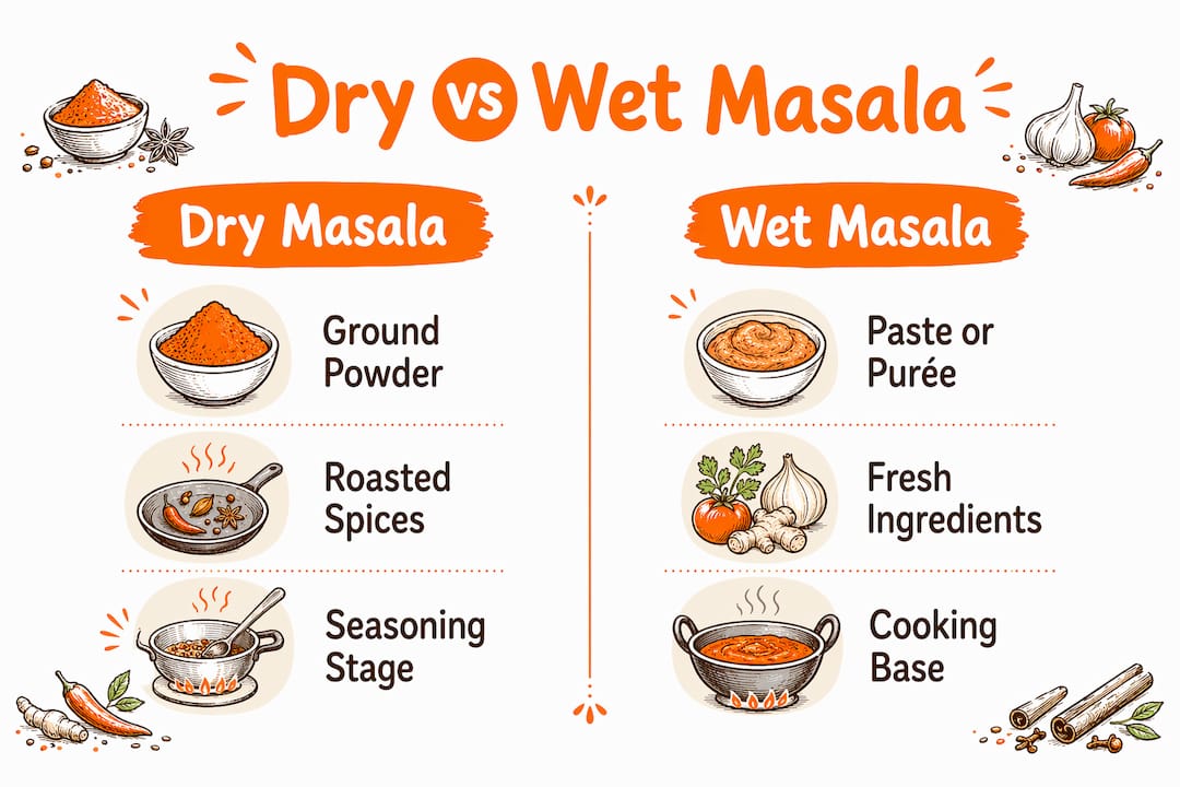 Infographic comparing dry and wet masala forms