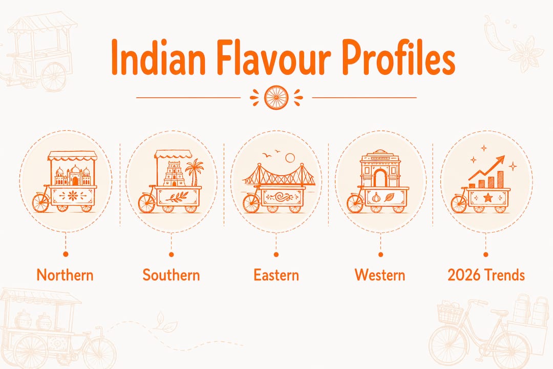Infographic showing hierarchy of Indian flavour profiles and 2026 trends