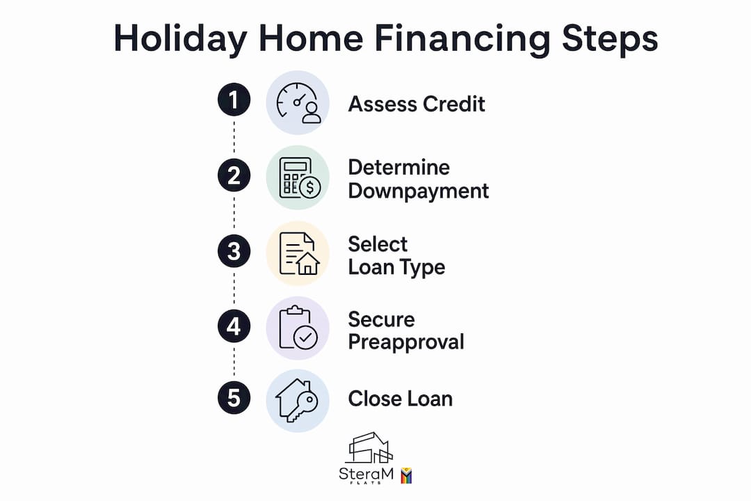 Infographic outlining financing steps for holiday home purchase