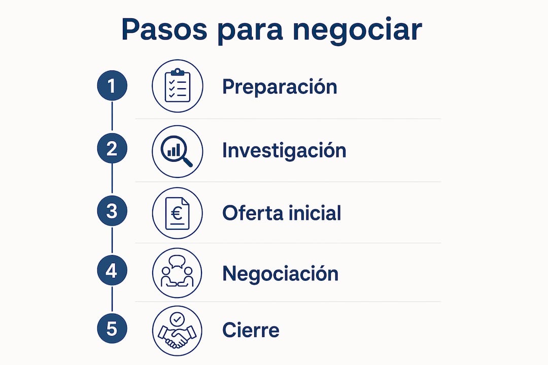 Guía visual con los pasos clave para negociar el precio de una propiedad