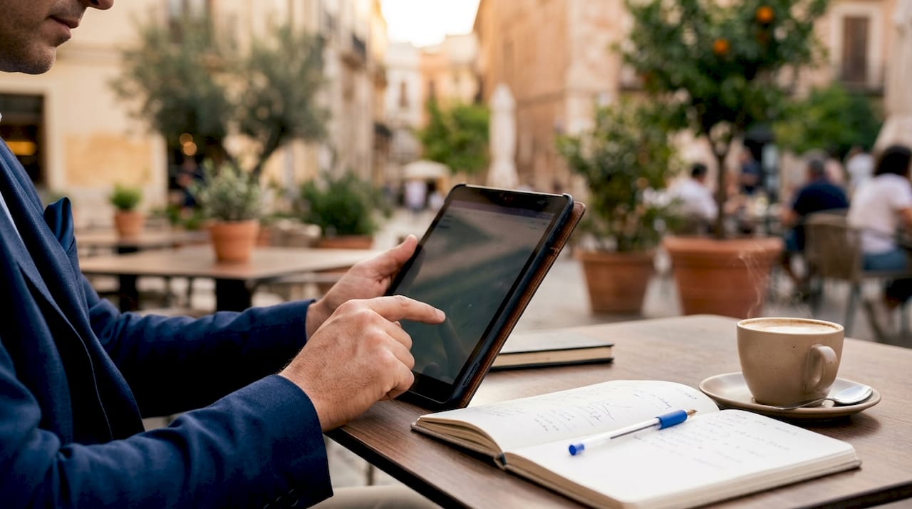 Manos revisando estudios de mercado para comparar opciones