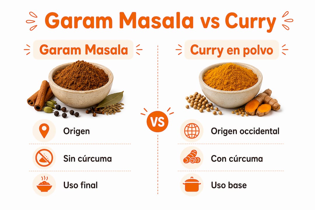 Infografía: diferencias y similitudes entre garam masala y curry en polvo