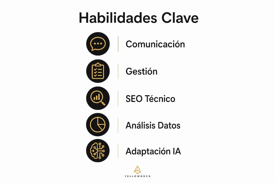 Infografía con las habilidades imprescindibles que todo responsable de SEO debe dominar